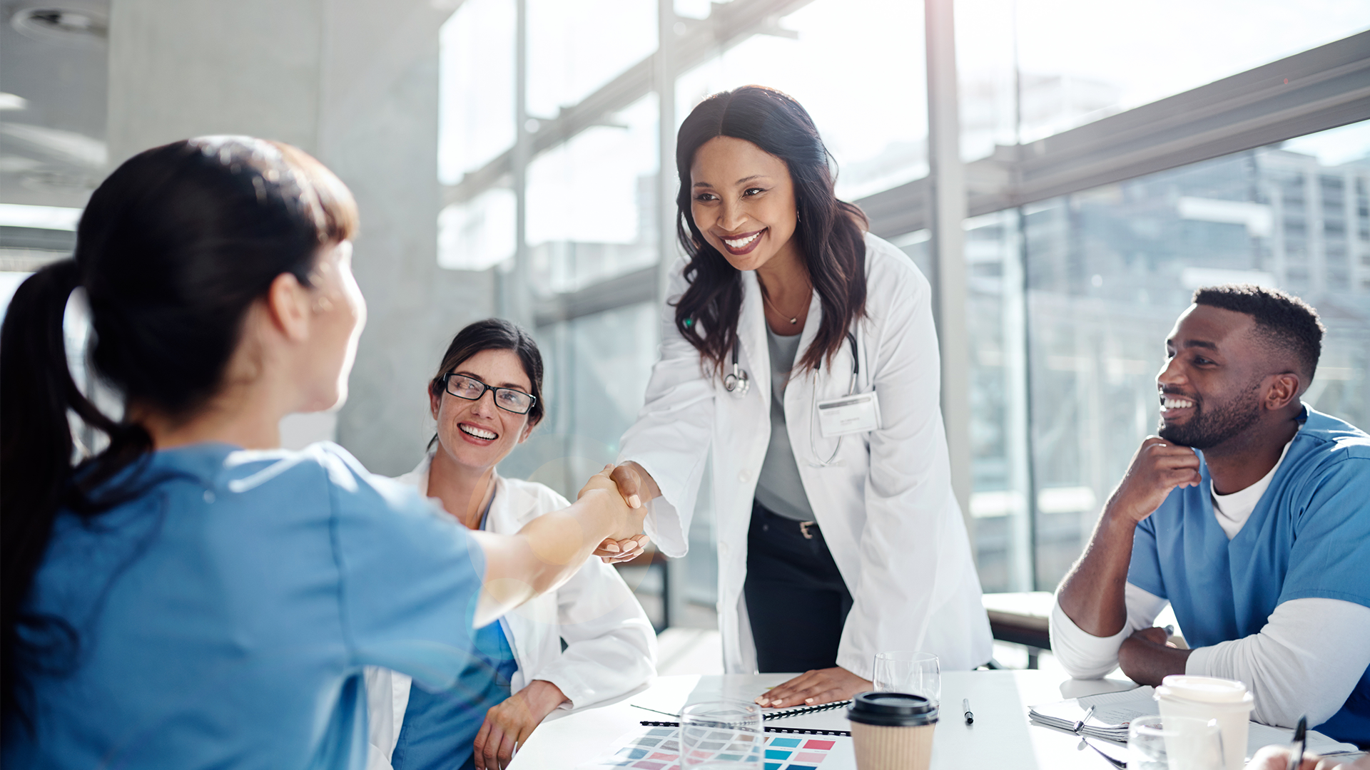 A group of physicians interacting.